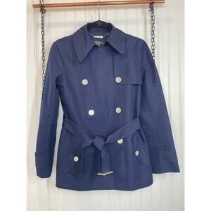 Ralph Lauren Navy Double Breasted Pea Coat Long Sleeve Outdoor Winter Size S